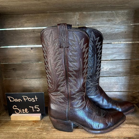 Mens Dan Post Rod Dark Brown Western Leather Cowboy Boots‎ Size 7.5 D GUC - Picture 1 of 7